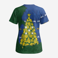 Solomon Islands Christmas Scrub Top Seashell Xmas Tree Tribal Waves DT05 - Polynesian Pride