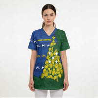 Solomon Islands Christmas Scrub Top Seashell Xmas Tree Tribal Waves DT05 - Polynesian Pride