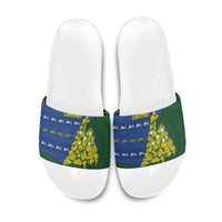 Solomon Islands Christmas Slide Sandals Seashell Xmas Tree Tribal Waves DT05 Navy - Polynesian Pride