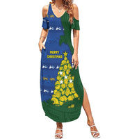 Solomon Islands Christmas Summer Maxi Dress Seashell Xmas Tree Tribal Waves DT05 Women Navy - Polynesian Pride