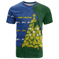 Solomon Islands Christmas T Shirt Seashell Xmas Tree Tribal Waves DT05 Navy - Polynesian Pride