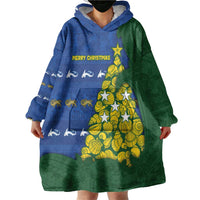 Solomon Islands Christmas Wearable Blanket Hoodie Seashell Xmas Tree Tribal Waves DT05 - Polynesian Pride