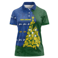 Solomon Islands Christmas Women Polo Shirt Seashell Xmas Tree Tribal Waves DT05 Female Navy - Polynesian Pride