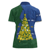 Solomon Islands Christmas Women Polo Shirt Seashell Xmas Tree Tribal Waves DT05 - Polynesian Pride