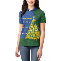 Solomon Islands Christmas Women Polo Shirt Seashell Xmas Tree Tribal Waves DT05 - Polynesian Pride