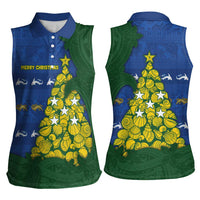 Solomon Islands Christmas Women Sleeveless Polo Shirt Seashell Xmas Tree Tribal Waves DT05 - Polynesian Pride