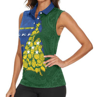 Solomon Islands Christmas Women Sleeveless Polo Shirt Seashell Xmas Tree Tribal Waves DT05 - Polynesian Pride