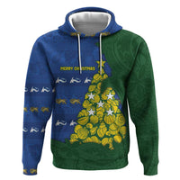 Solomon Islands Christmas Zip Hoodie Seashell Xmas Tree Tribal Waves DT05 Pullover Hoodie Navy - Polynesian Pride