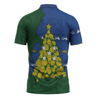 Solomon Islands Christmas Zipper Polo Shirt Seashell Xmas Tree Tribal Waves DT05 - Polynesian Pride