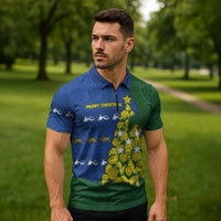 Solomon Islands Christmas Zipper Polo Shirt Seashell Xmas Tree Tribal Waves DT05 - Polynesian Pride