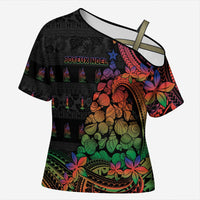 New Caledonia Christmas Cross Shoulder Shirt Seashell Xmas Tree Tribal Waves DT05 Female Black - Polynesian Pride