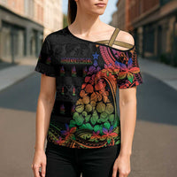 New Caledonia Christmas Cross Shoulder Shirt Seashell Xmas Tree Tribal Waves DT05 - Polynesian Pride