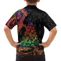 New Caledonia Christmas Family Matching Long Sleeve Bodycon Dress and Hawaiian Shirt Seashell Xmas Tree Tribal Waves - Polynesian Pride