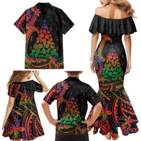 New Caledonia Christmas Family Matching Mermaid Dress and Hawaiian Shirt Seashell Xmas Tree Tribal Waves - Polynesian Pride