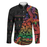 New Caledonia Christmas Family Matching Off Shoulder Short Dress and Hawaiian Shirt Seashell Xmas Tree Tribal Waves - Polynesian Pride