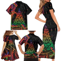 New Caledonia Christmas Family Matching Short Sleeve Bodycon Dress and Hawaiian Shirt Seashell Xmas Tree Tribal Waves - Polynesian Pride