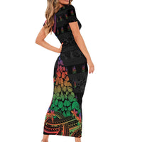 New Caledonia Christmas Family Matching Short Sleeve Bodycon Dress and Hawaiian Shirt Seashell Xmas Tree Tribal Waves - Polynesian Pride
