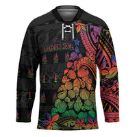 New Caledonia Christmas Hockey Jersey Seashell Xmas Tree Tribal Waves DT05 Unisex Black - Polynesian Pride