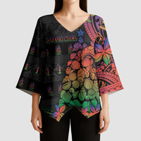 New Caledonia Christmas Kimono Sleeve Blouse Seashell Xmas Tree Tribal Waves DT05 - Polynesian Pride