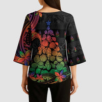 New Caledonia Christmas Kimono Sleeve Blouse Seashell Xmas Tree Tribal Waves DT05 - Polynesian Pride