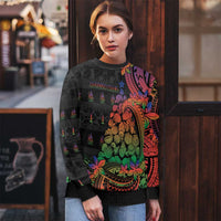 New Caledonia Christmas Ugly Christmas Sweater Seashell Xmas Tree Tribal Waves - Polynesian Pride