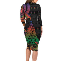 New Caledonia Christmas Long Sleeve Bodycon Dress Seashell Xmas Tree Tribal Waves DT05 - Polynesian Pride