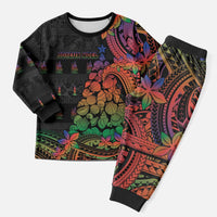 New Caledonia Christmas Pajama Set Seashell Xmas Tree Tribal Waves DT05 Men Black - Polynesian Pride