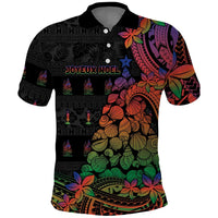 New Caledonia Christmas Polo Shirt Seashell Xmas Tree Tribal Waves DT05 Black - Polynesian Pride