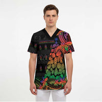 New Caledonia Christmas Scrub Top Seashell Xmas Tree Tribal Waves DT05 - Polynesian Pride