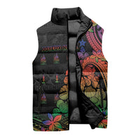 New Caledonia Christmas Sleeveless Puffer Jacket Seashell Xmas Tree Tribal Waves DT05 - Polynesian Pride
