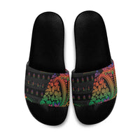 New Caledonia Christmas Slide Sandals Seashell Xmas Tree Tribal Waves DT05 Black - Polynesian Pride