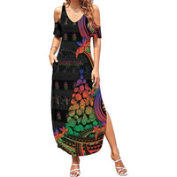 New Caledonia Christmas Summer Maxi Dress Seashell Xmas Tree Tribal Waves DT05 Women Black - Polynesian Pride