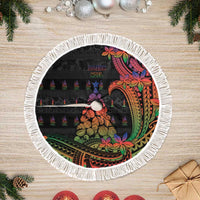 New Caledonia Christmas Tree Skirt Seashell Xmas Tree Tribal Waves DT05 Fringed Black - Polynesian Pride