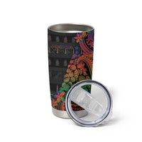 New Caledonia Christmas Tumbler Cup Seashell Xmas Tree Tribal Waves - Polynesian Pride