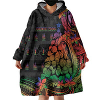 New Caledonia Christmas Wearable Blanket Hoodie Seashell Xmas Tree Tribal Waves DT05 - Polynesian Pride