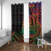New Caledonia Christmas Window Curtain Seashell Xmas Tree Tribal Waves - Polynesian Pride