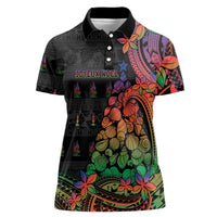 New Caledonia Christmas Women Polo Shirt Seashell Xmas Tree Tribal Waves DT05 Female Black - Polynesian Pride
