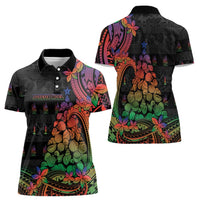 New Caledonia Christmas Women Polo Shirt Seashell Xmas Tree Tribal Waves DT05 - Polynesian Pride