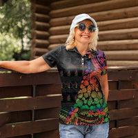 New Caledonia Christmas Women Polo Shirt Seashell Xmas Tree Tribal Waves - Polynesian Pride