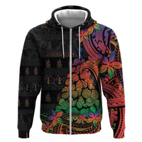 New Caledonia Christmas Zip Hoodie Seashell Xmas Tree Tribal Waves DT05 Zip Hoodie Black - Polynesian Pride