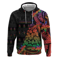New Caledonia Christmas Zip Hoodie Seashell Xmas Tree Tribal Waves DT05 Pullover Hoodie Black - Polynesian Pride