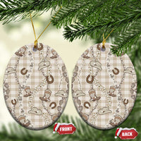 Hawaii Palaka Cowboy Ceramic Ornament Shell Maile Lei With Western Patterns DT05 Oval Beige - Polynesian Pride