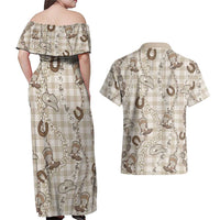 Hawaii Palaka Cowboy Couples Matching Off Shoulder Maxi Dress and Hawaiian Shirt Shell Maile Lei With Western Patterns DT05 - Polynesian Pride