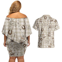 Hawaii Palaka Cowboy Couples Matching Off Shoulder Short Dress and Hawaiian Shirt Shell Maile Lei With Western Patterns DT05 - Polynesian Pride