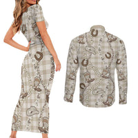 Hawaii Palaka Cowboy Couples Matching Short Sleeve Bodycon Dress and Long Sleeve Button Shirt Shell Maile Lei With Western Patterns DT05 - Polynesian Pride
