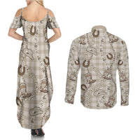 Hawaii Palaka Cowboy Couples Matching Summer Maxi Dress and Long Sleeve Button Shirt Shell Maile Lei With Western Patterns DT05 - Polynesian Pride