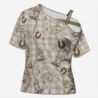 Hawaii Palaka Cowboy Cross Shoulder Shirt Shell Maile Lei With Western Patterns DT05 Female Beige - Polynesian Pride