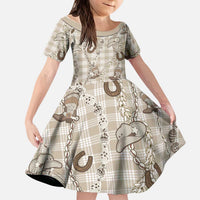 Hawaii Palaka Cowboy Kid Short Sleeve Dress Shell Maile Lei With Western Patterns DT05 KID Beige - Polynesian Pride
