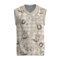 Hawaii Palaka Cowboy Christmas Knitted V-Neck Vest Shell Maile Lei With Western Patterns DT05 Beige - Polynesian Pride