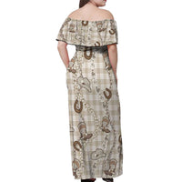 Hawaii Palaka Cowboy Off Shoulder Maxi Dress Shell Maile Lei With Western Patterns - Polynesian Pride